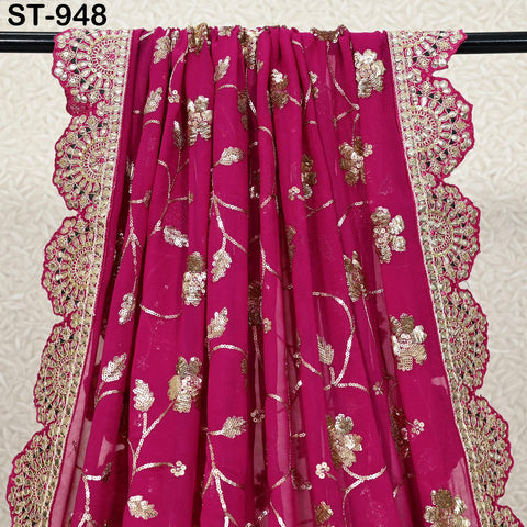 Magenta Gota Patti Dupatta – Handmade Georgette Scarf with Gold Embroidery | Bridal Indian Stole | Ethnic Outfit Wrap | Women Sequin Scarf
