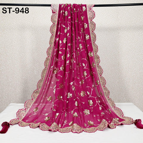 Magenta Gota Patti Dupatta – Handmade Georgette Scarf with Gold Embroidery | Bridal Indian Stole | Ethnic Outfit Wrap | Women Sequin Scarf