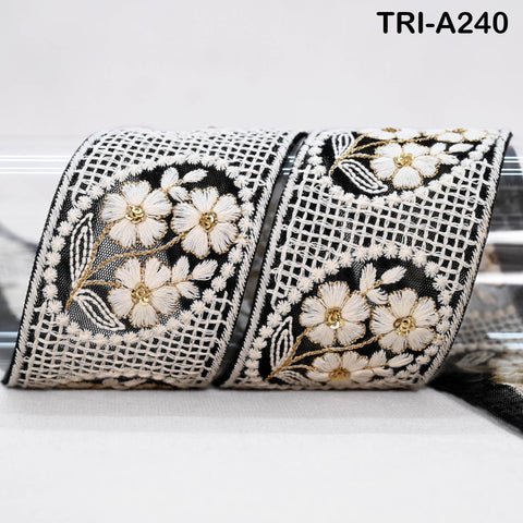 9 Yard Indian Ivory Embroidered Net Fabric Trim 6 cm Ribbon Embellishment Cushion DIY Craft Sari Border Wedding Saree Tape Embroidery Dress