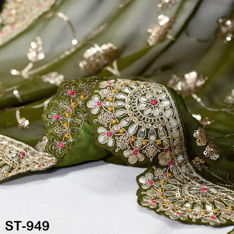 Olive Green Georgette Dupatta Handmade Gota Patti Indian Bridal Wedding Chunni Veil Sequin Scarf for Lehenga Dress Gift for Her Bridesmaid