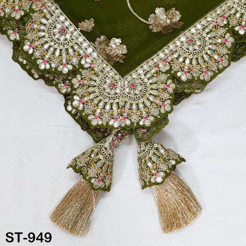 Olive Green Georgette Dupatta Handmade Gota Patti Indian Bridal Wedding Chunni Veil Sequin Scarf for Lehenga Dress Gift for Her Bridesmaid