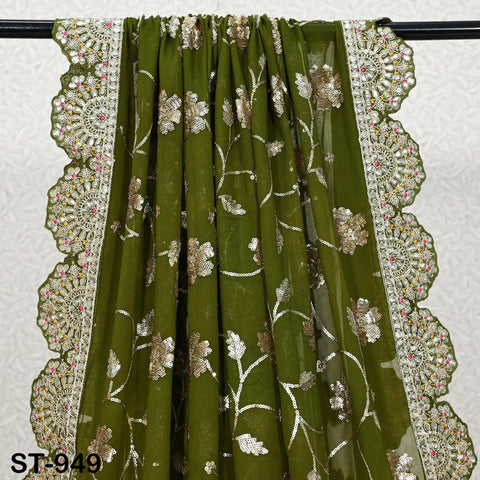Olive Green Georgette Dupatta Handmade Gota Patti Indian Bridal Wedding Chunni Veil Sequin Scarf for Lehenga Dress Gift for Her Bridesmaid