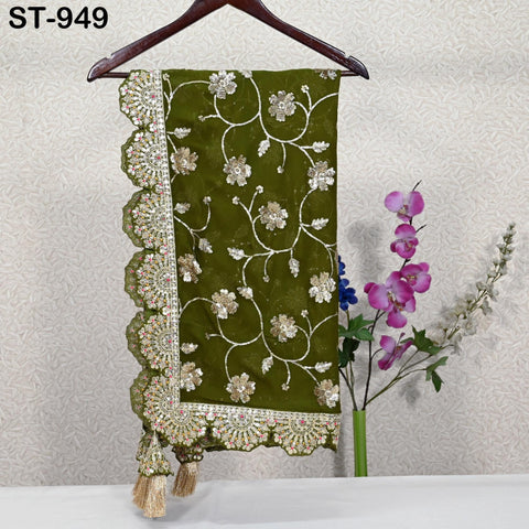 Olive Green Georgette Dupatta Handmade Gota Patti Indian Bridal Wedding Chunni Veil Sequin Scarf for Lehenga Dress Gift for Her Bridesmaid