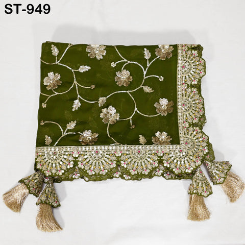 Olive Green Georgette Dupatta Handmade Gota Patti Indian Bridal Wedding Chunni Veil Sequin Scarf for Lehenga Dress Gift for Her Bridesmaid