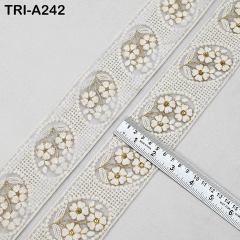 9 Yard Indian Ivory Embroidered Net Fabric Trim 6 cm Ribbon Embellishment Cushion DIY Craft Sari Border Wedding Saree Tape Embroidery Dress