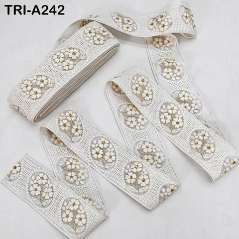 9 Yard Indian Ivory Embroidered Net Fabric Trim 6 cm Ribbon Embellishment Cushion DIY Craft Sari Border Wedding Saree Tape Embroidery Dress