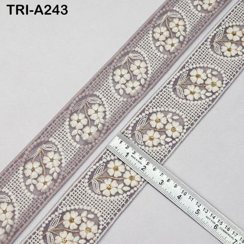 9 Yard Indian Ivory Embroidered Net Fabric Trim 6 cm Ribbon Embellishment Cushion DIY Craft Sari Border Wedding Saree Tape Embroidery Dress