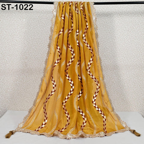 Yellow Indian Wedding Dupatta Haldi Function Chinon Long Embroidered Chuni Bridal Veil Lehenga Embroidery Stoles Festival Punjabi Chunni