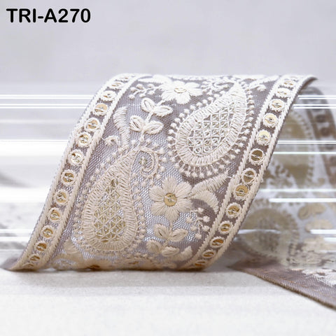 9 Yard Indian 7cm Embroidered Fabric Ribbon Trim Embellishment Cushions DIY Crafting Sewing Sari Border Wedding Saree Tape Embroidery Dress