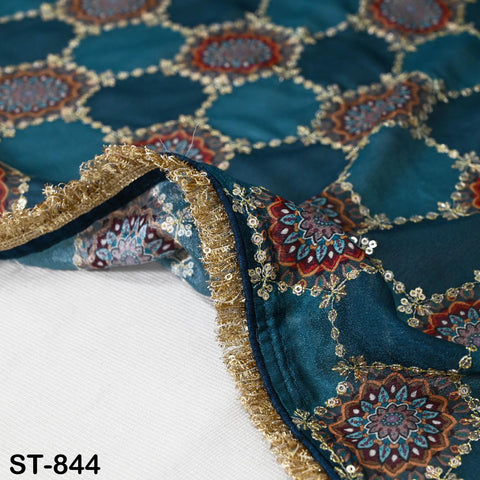 Blue Embroidered Dupatta – 2.4 m Chinon Chiffon Wrap with Gold Sequin Work | Wedding Shawl | Indian Ethnic Bridal Veil Scarf | Gift a Women
