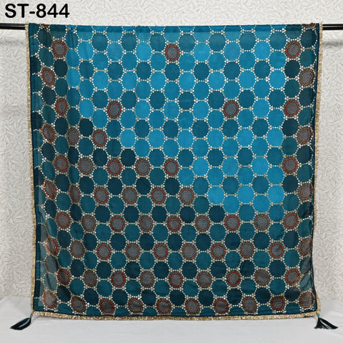 Blue Embroidered Dupatta – 2.4 m Chinon Chiffon Wrap with Gold Sequin Work | Wedding Shawl | Indian Ethnic Bridal Veil Scarf | Gift a Women