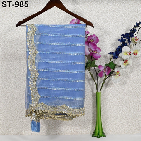 Blue Dupatta Silk Organza Gotta Dupatta Light Weight Indian Bridal Veil Wedding lehenga Chunni Sequin Dress Costumes Perfect Gift for Women