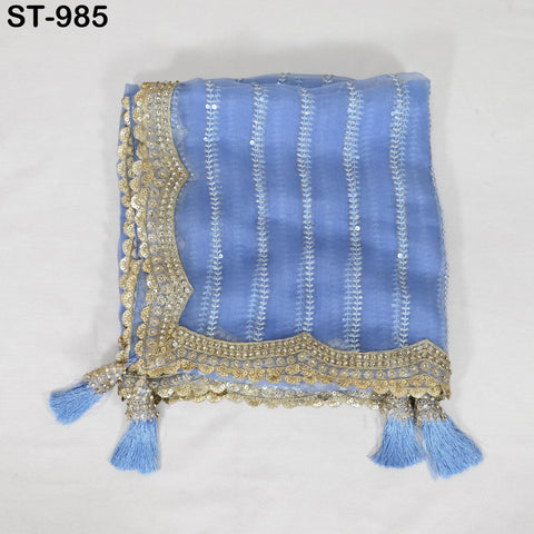 Blue Dupatta Silk Organza Gotta Dupatta Light Weight Indian Bridal Veil Wedding lehenga Chunni Sequin Dress Costumes Perfect Gift for Women