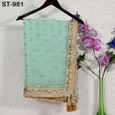 Mint Green Dupatta Silk Organza Gotta Light Weight Indian Bridal Wedding lehenga Chunni Veil Sequin Scarf Dress Costumes Gifts for Women