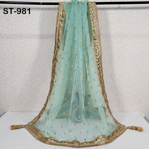 Mint Green Dupatta Silk Organza Gotta Light Weight Indian Bridal Wedding lehenga Chunni Veil Sequin Scarf Dress Costumes Gifts for Women