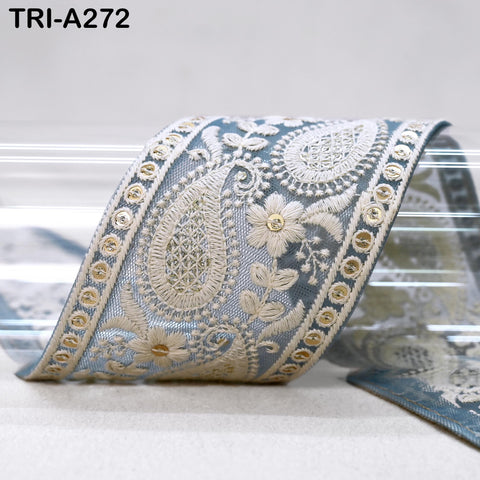 9 Yard Indian 7cm Embroidered Fabric Ribbon Trim Embellishment Cushions DIY Crafting Sewing Sari Border Wedding Saree Tape Embroidery Dress