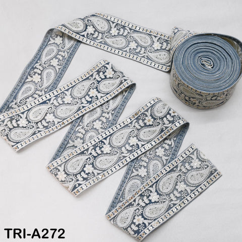 9 Yard Indian 7cm Embroidered Fabric Ribbon Trim Embellishment Cushions DIY Crafting Sewing Sari Border Wedding Saree Tape Embroidery Dress