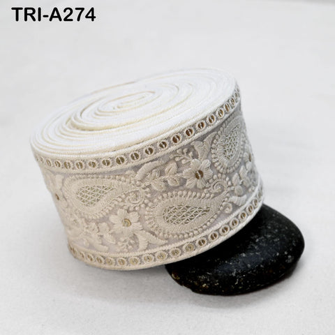 9 Yard Indian 7cm Embroidered Fabric Ribbon Trim Embellishment Cushions DIY Crafting Sewing Sari Border Wedding Saree Tape Embroidery Dress