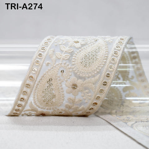 9 Yard Indian 7cm Embroidered Fabric Ribbon Trim Embellishment Cushions DIY Crafting Sewing Sari Border Wedding Saree Tape Embroidery Dress