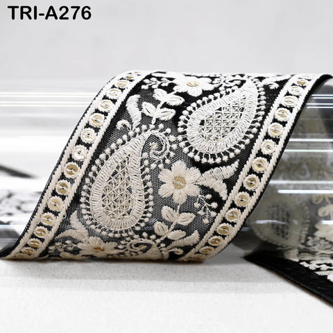 9 Yard Indian 7cm Embroidered Fabric Ribbon Trim Embellishment Cushions DIY Crafting Sewing Sari Border Wedding Saree Tape Embroidery Dress
