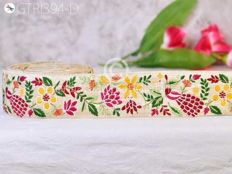 9 Yard Red Embroidered Peacock Indian Border Crafting Fabric Ribbons Saree Sewing Decorative Trim Embellishment Dress Trimmings