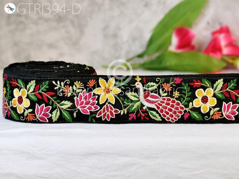 9 Yard Red Embroidered Peacock Indian Border Crafting Fabric Ribbons Saree Sewing Decorative Trim Embellishment Dress Trimmings