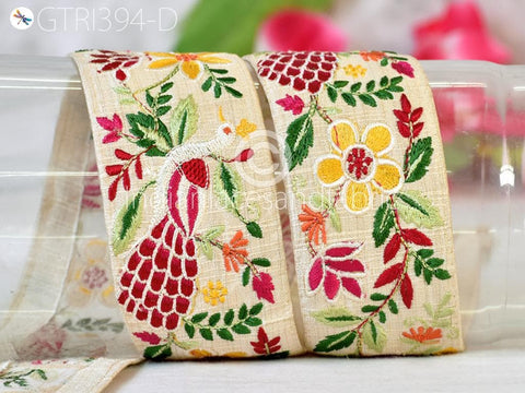 9 Yard Red Embroidered Peacock Indian Border Crafting Fabric Ribbons Saree Sewing Decorative Trim Embellishment Dress Trimmings