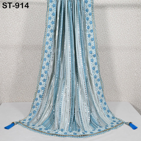 Long Women Dupatta Bridal Veil Indian Dupatta Mirror Work Embroidered Customized Wedding Georgette Embroidery Stoles Lehenga Chunni Gift