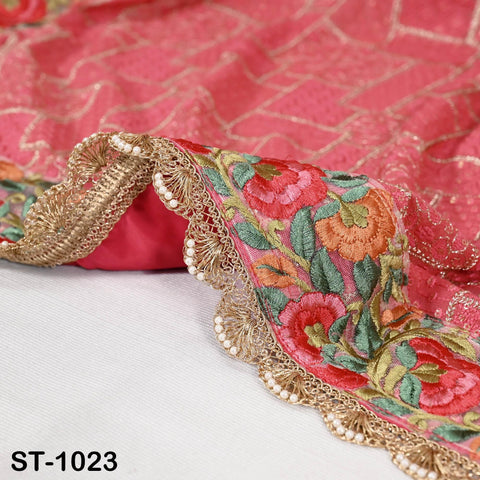 Coral Red Embroidery Dupatta Women Chikankari Georgette Chunni Bridal Veil Lehenga Wrap Stole Festival Wedding Punjabi Dress Chunri 2.5 Yard
