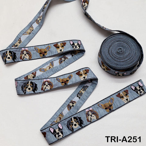 Grey Embroidery Trim, Dog Faces, Victorian Handbags, Journal Decor, 1.5 Inch Wide