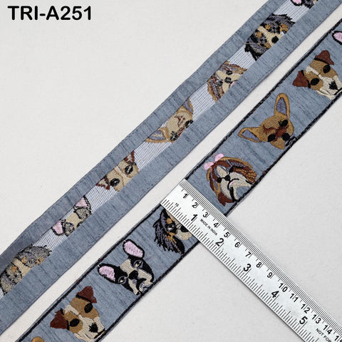 Grey Embroidery Trim, Dog Faces, Victorian Handbags, Journal Decor, 1.5 Inch Wide