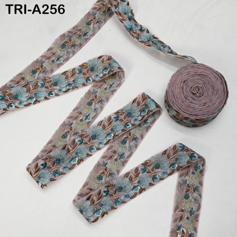 Embroidered Indian Trim Ribbon – Teal Green Floral Sari Embellishment for Crafts
