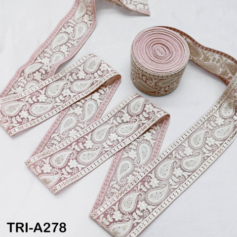 9 Yard Indian Embroidered Fabric Ribbon Trim – Ivory Floral Sari Border for Crafts