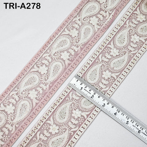 9 Yard Indian Embroidered Fabric Ribbon Trim – Ivory Floral Sari Border for Crafts
