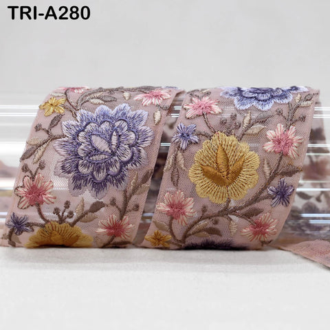 9 Yard Floral Embroidery Ribbon 65mm Dog Collar Tote Bags, Lampshades Theatrical Costumes Crafting Holidays Wreaths Decor Indian Embroidered