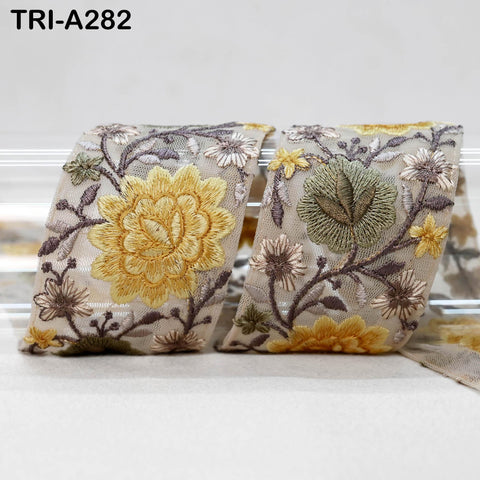 9 Yard Floral Embroidery Ribbon 65mm Dog Collar Tote Bags, Lampshades Theatrical Costumes Crafting Holidays Wreaths Decor Indian Embroidered