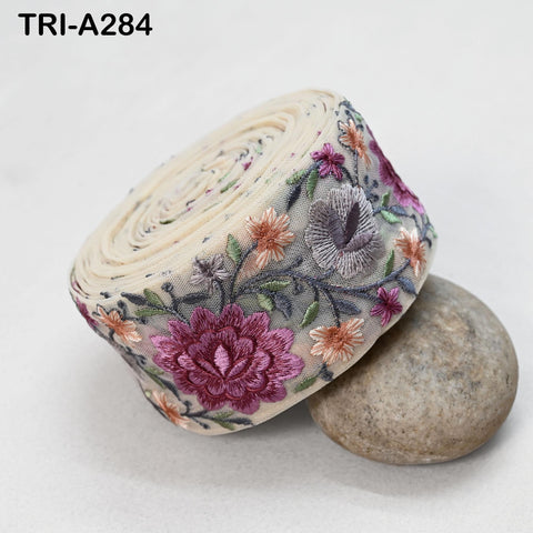 9 Yard Floral Embroidery Ribbon 65mm Dog Collar Tote Bags, Lampshades Theatrical Costumes Crafting Holidays Wreaths Decor Indian Embroidered
