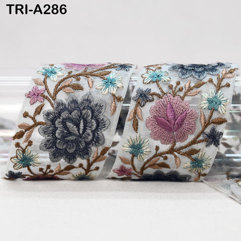 9 Yard Floral Embroidery Ribbon 65mm Dog Collar Tote Bags, Lampshades Theatrical Costumes Crafting Holidays Wreaths Decor Indian Embroidered
