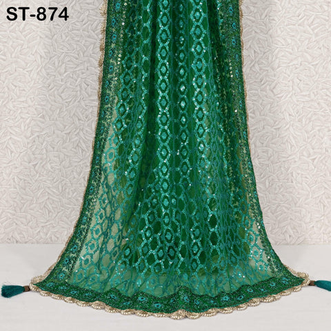 Indian Ethnic wear Green Dupatta, Women Embroidered Net Long Chunni, Bridal Veil, Lehenga Embroidery Stoles, Punjabi Dress Chunri Head Scarf