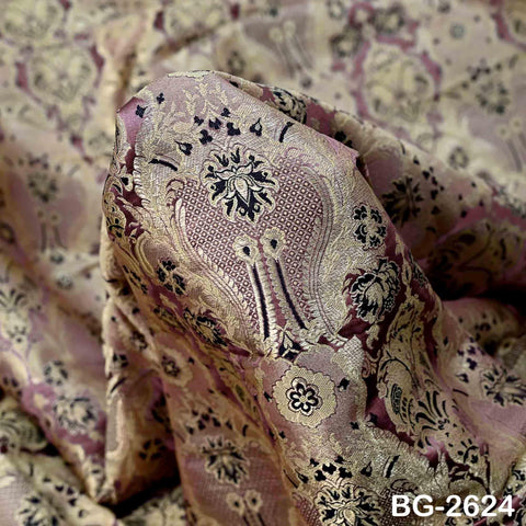 Mauve Banarasi Brocade Fabric by Yard, Blended Silk Dress Material, Sewing, Home Décor