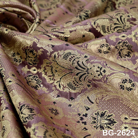 Mauve Banarasi Brocade Fabric by Yard, Blended Silk Dress Material, Sewing, Home Décor