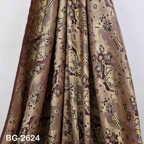 Mauve Banarasi Brocade Fabric by Yard, Blended Silk Dress Material, Sewing, Home Décor