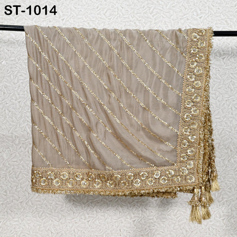 Beige Dupatta Women Chiffon Bridal Veil Handmade Wedding lehenga Heavy Chunni Gota Patti Sequin Scarf Indian Dress Gift Her Bridesmaid