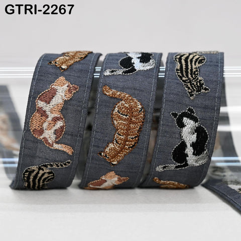 9 Yard Embroidered Cat Trim Ribbon Tapes | Embellishment DIY Sewing Crafting Dog Collars 35mm Embroidered Fabric Sari Border Gift Wrapping