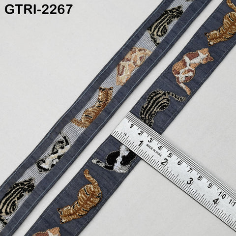 9 Yard Embroidered Cat Trim Ribbon Tapes | Embellishment DIY Sewing Crafting Dog Collars 35mm Embroidered Fabric Sari Border Gift Wrapping