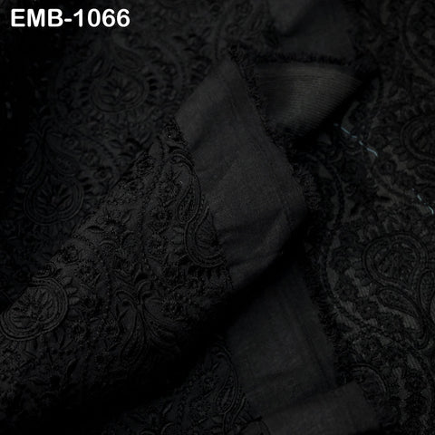 Black Indian Embroidery Fabric by the Yard – Viscose Dupioni for Costumes, Crafts