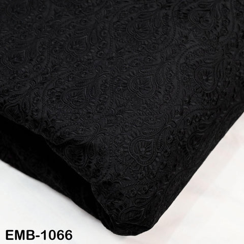 Black Indian Embroidery Fabric by the Yard – Viscose Dupioni for Costumes, Crafts