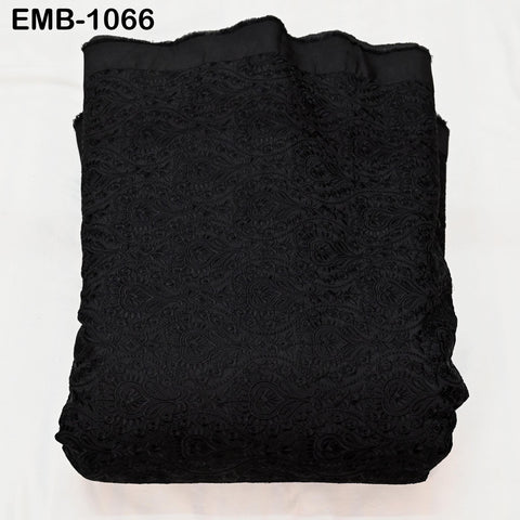 Black Indian Embroidery Fabric by the Yard – Viscose Dupioni for Costumes, Crafts