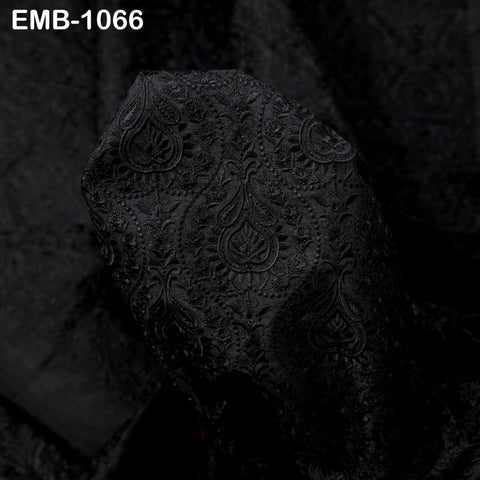 Black Indian Embroidery Fabric by the Yard – Viscose Dupioni for Costumes, Crafts