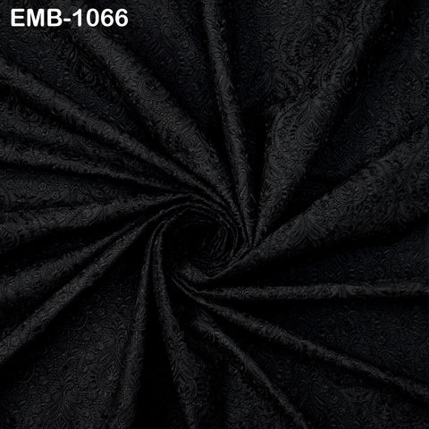 Black Indian Embroidery Fabric by the Yard – Viscose Dupioni for Costumes, Crafts